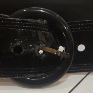 Sonia Rykiel Black Patent Leather Belt with Gold Stick.